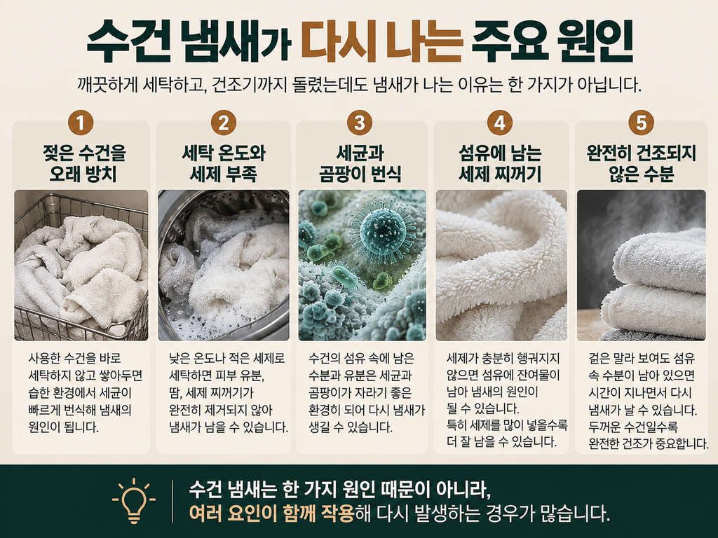 수건 냄새가 다시 나는 주요 원인 5가지