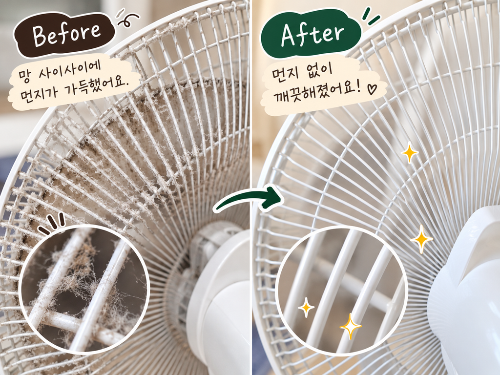 선풍기 망 청소 전·후